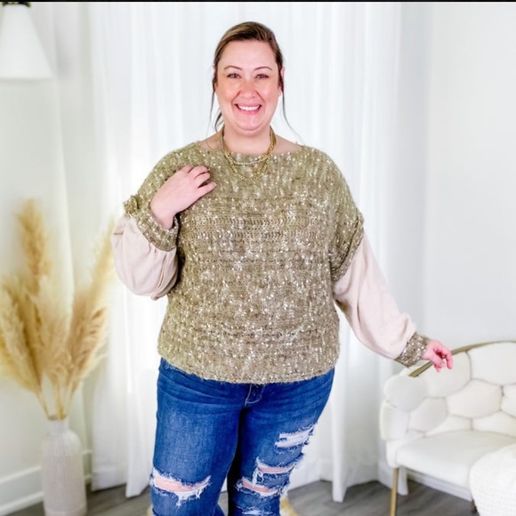 LIKE LOVE Plus size confetti contrast long sleeve with fleece detail - Picture 3 of 4